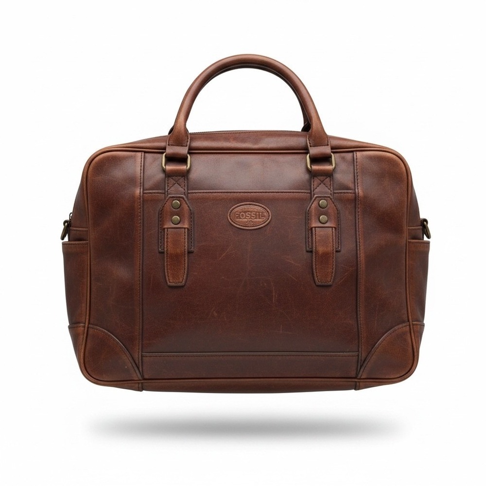 VTG  Fossil Leather Unstructured Brief Case Brown Distressed Americana No Strap